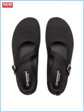 Wide Width Mary Jane Flats Comfortable Knit Ballet Flat Wide Toe Box Adjustable